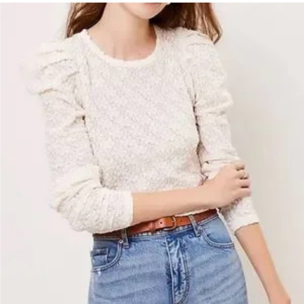 Loft Floral Lace Pleated Puff Sleeve Top Size M NWOT